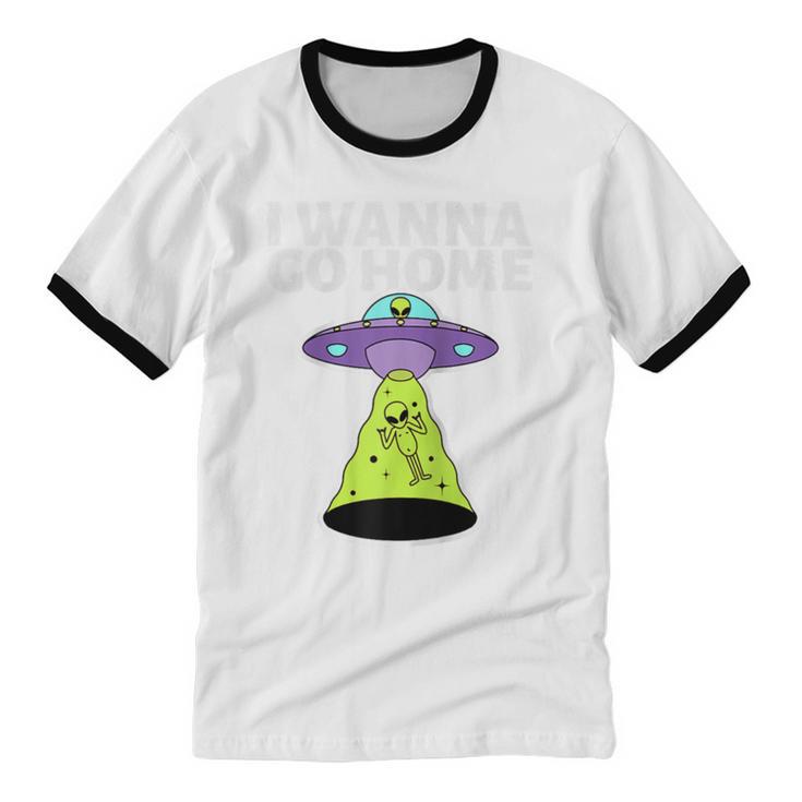 I Wanna Go Home Introvert UFO UAP Flying Saucer Trippy Alien Raglan Baseball Tee Unisex Cotton Ringer T-Shirt