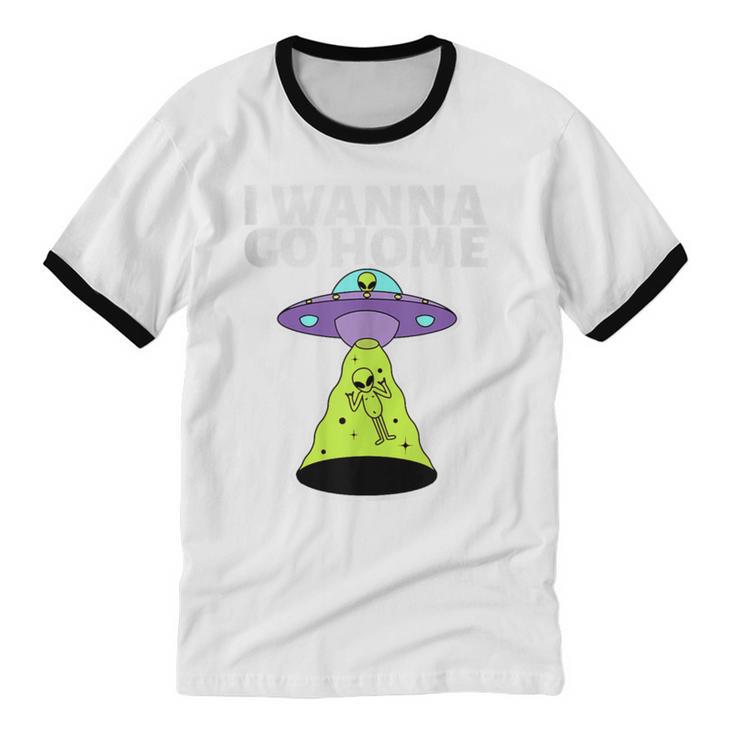 I Wanna Go Home Introvert UFO UAP Flying Saucer Trippy Alien Unisex Cotton Ringer T-Shirt