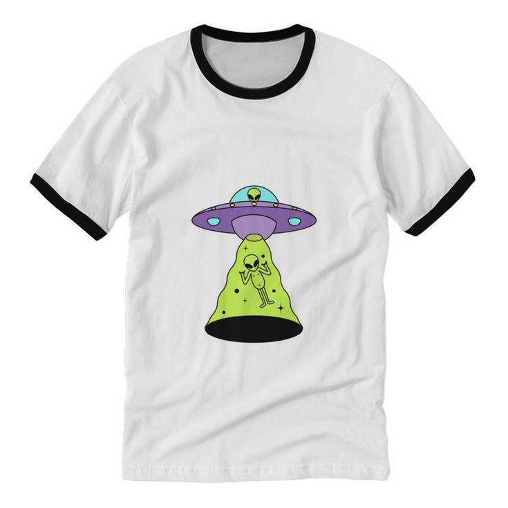 I Wanna Go Home Introvert UFO UAP Flying Saucer Trippy Alien Unisex Cotton Ringer T-Shirt