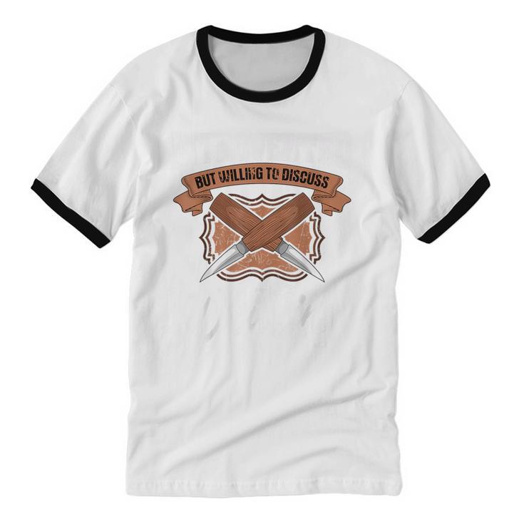 Whittling Hobby Woodcarve Introverted Wood Artist Whittler Unisex Cotton Ringer T-Shirt