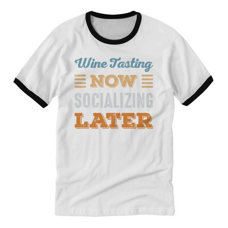 Wine Tasting Now Minimal Socializing Introvert Vintage Unisex Cotton Ringer T-Shirt