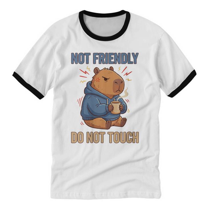 Women's Grouchy Capybara Not Friendly Do Not Touch Introvert Unisex Cotton Ringer T-Shirt