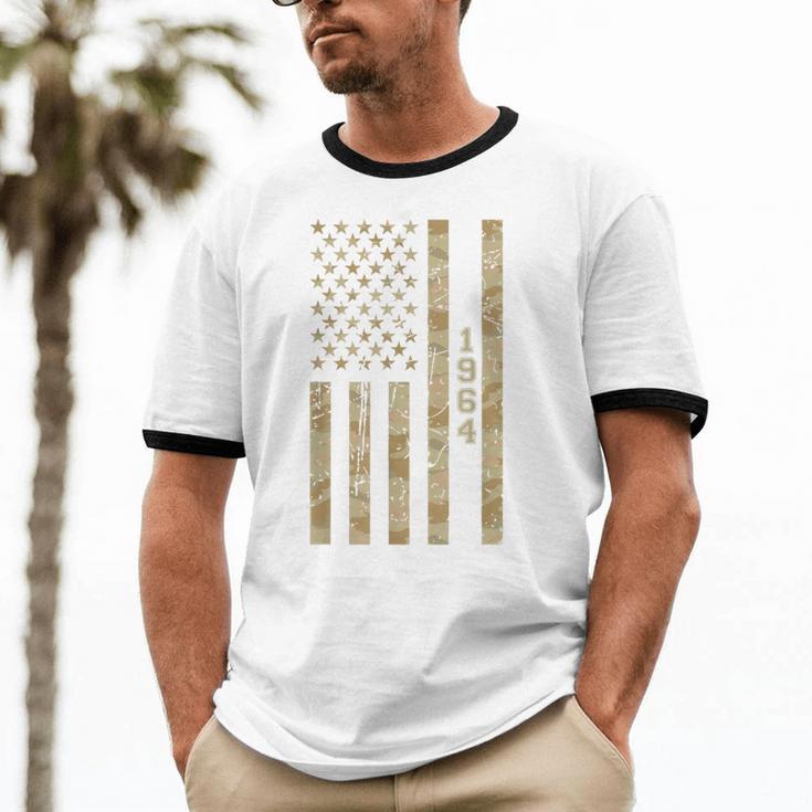 1964 Year Nostalgia Desert Camo Distressed American Flag Unisex Cotton Ringer T-Shirt