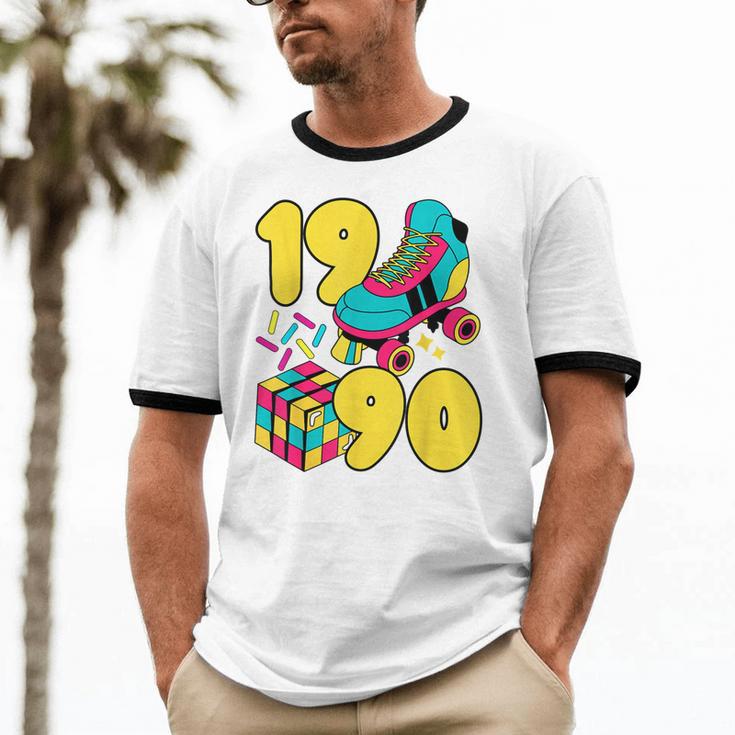1990 Retro Raised In The 90s Old School Nostalgia Vibes Unisex Cotton Ringer T-Shirt