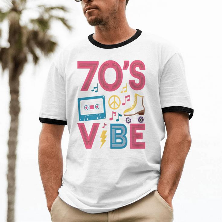 70s Retro Style Roller Skate Cassette Music Nostalgia Unisex Cotton Ringer T-Shirt