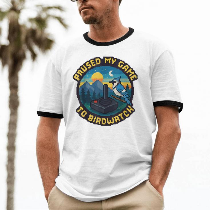 8-Bit Gamer Birder Blue Jay Arcade Nostalgia Nature Unisex Cotton Ringer T-Shirt 8-Bit Gamer Birder Blue Jay Arcade Nostalgia Nature Unisex Cotton Ringer T-Shirt