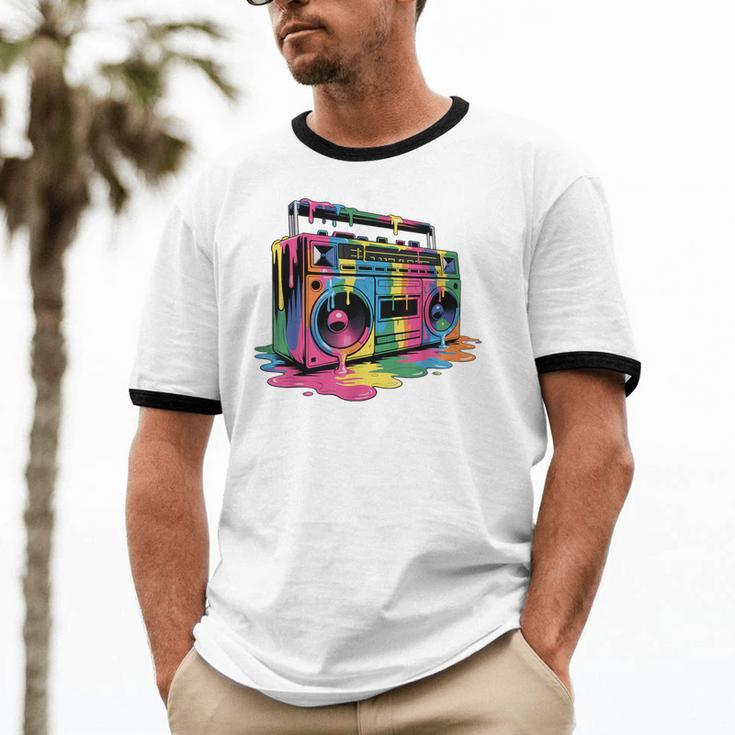 80s 90s Hip Hop Nostalgia Retro Boombox Music Lovers Unisex Cotton Ringer T-Shirt