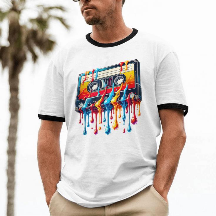 80s 90s Retro Party Costume Nostalgia Cassette Unisex Cotton Ringer T-Shirt