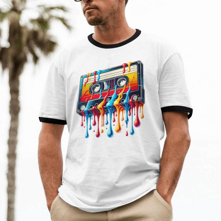 80s 90s Retro Party Costume Nostalgia Cassette Unisex Cotton Ringer T-Shirt