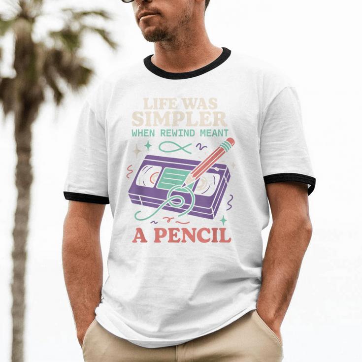 90s Baby Tired Millennial Burnout Nostalgia Parenting Unisex Cotton Ringer T-Shirt
