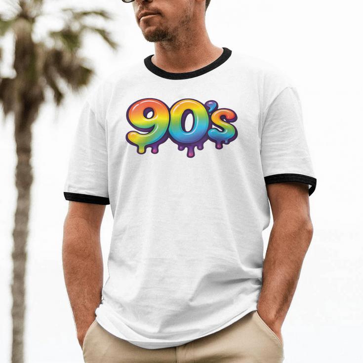 90s Retro Pop Art Rainbow Lips Nostalgia Costume 90s Unisex Cotton Ringer T-Shirt