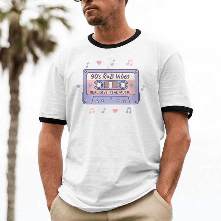 90s RNB Vibes Cassette – Retro Music Nostalgia RNB Cassette Premium Tri-Blend Unisex Cotton Ringer T-Shirt