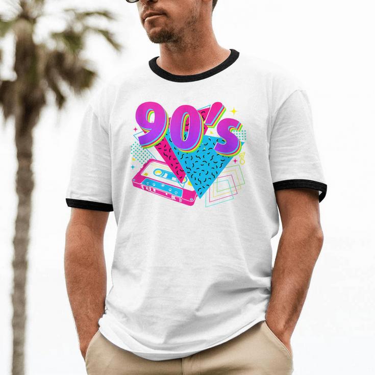 90's Vibe Retro Style Cassette Tape Nostalgia 1990s Party Unisex Cotton Ringer T-Shirt
