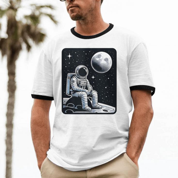 Aesthetic Spaceman Astronaut On The Moon Space Introvert Unisex Cotton Ringer T-Shirt