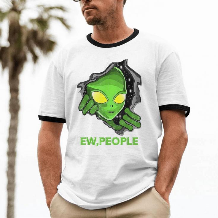 Alien Face Ew People UFO Introvert Meme Men Women Kids Unisex Cotton Ringer T-Shirt