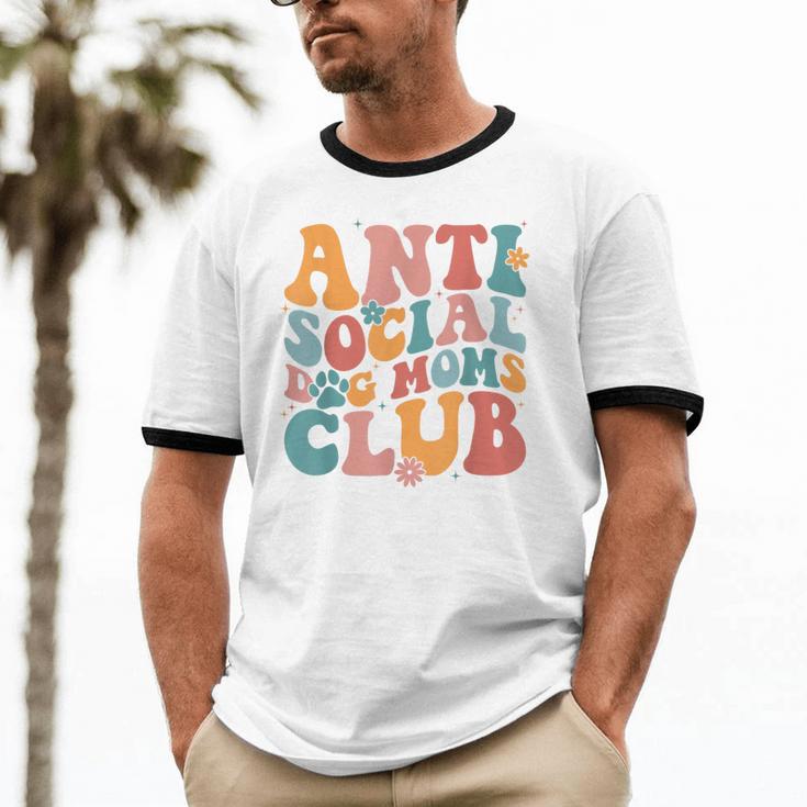 Anti Social Dog Moms Club Introvert Dog Mom Retro Men Women Unisex Cotton Ringer T-Shirt
