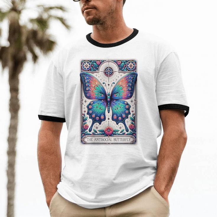 Antisocial Butterfly Introvert Distressed Unisex Cotton Ringer T-Shirt Antisocial Butterfly Introvert Distressed Unisex Cotton Ringer T-Shirt