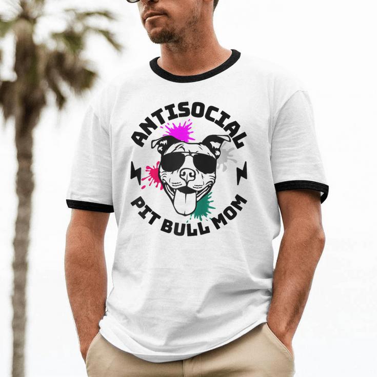 Antisocial Pit Bull Mom Pittie Introvert Dog Lover Pit Bull Raglan Baseball Tee Unisex Cotton Ringer T-Shirt