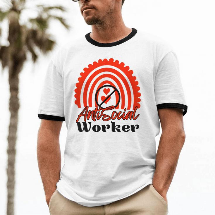 AntiSocial Worker Anti-Social Social Worker Introvert Unisex Cotton Ringer T-Shirt AntiSocial Worker Anti-Social Social Worker Introvert Unisex Cotton Ringer T-Shirt