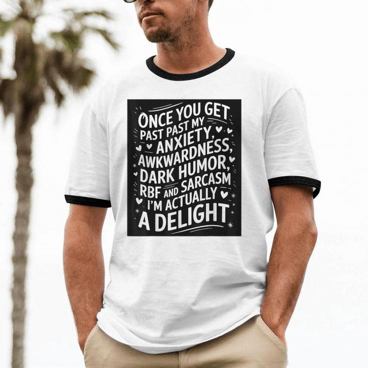 Anxiety Awkward Dark Humor Quote Introverts Sarcastic Unisex Cotton Ringer T-Shirt Anxiety Awkward Dark Humor Quote Introverts Sarcastic Unisex Cotton Ringer T-Shirt