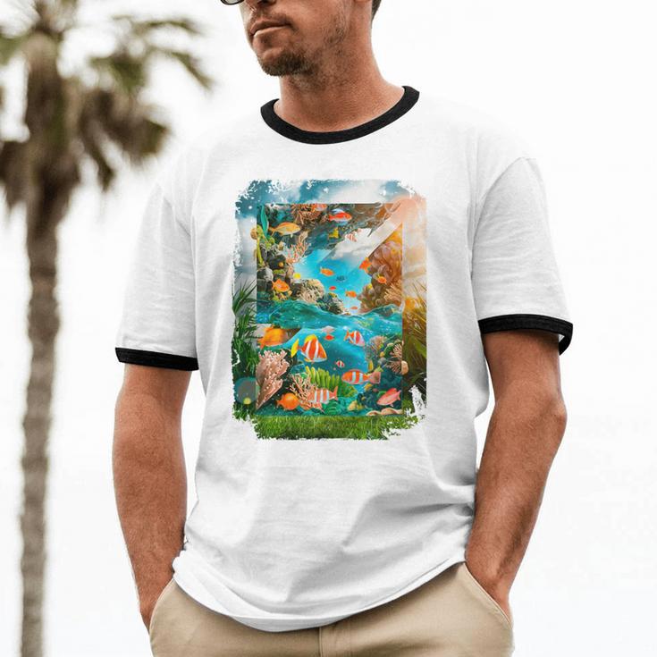 Aqua In The Skies Frutiger Aero Unisex Cotton Ringer T-Shirt Aqua In The Skies Frutiger Aero Unisex Cotton Ringer T-Shirt