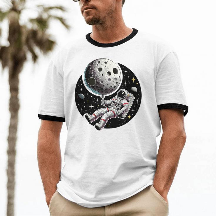 Astronaut Aesthetic Holding Moon Balloon Planets Introvert Unisex Cotton Ringer T-Shirt Astronaut Aesthetic Holding Moon Balloon Planets Introvert Unisex Cotton Ringer T-Shirt
