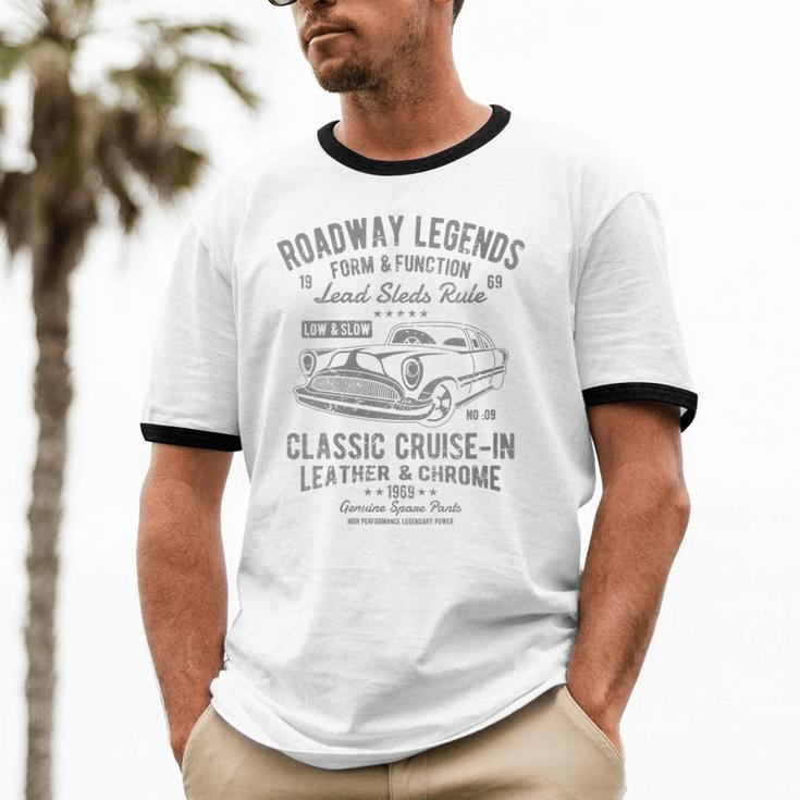 Automotive Nostalgia Classic Car Cruise-In Distressed Unisex Cotton Ringer T-Shirt