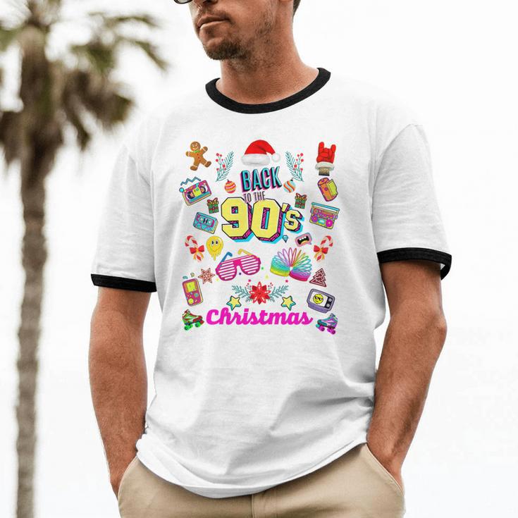 Back To 90's Christmas Nostalgia Quotes Graphic Premium Tri-Blend Unisex Cotton Ringer T-Shirt
