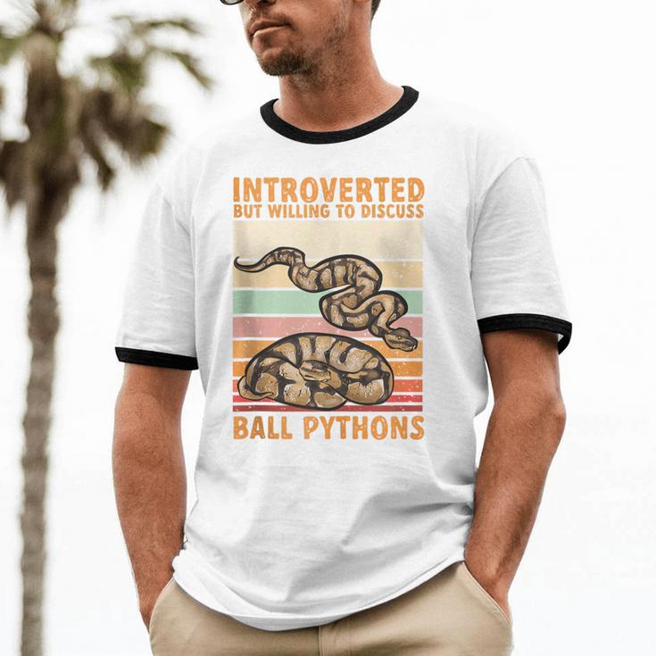 Ball Python Snake Introvert Ball Python Unisex Cotton Ringer T-Shirt