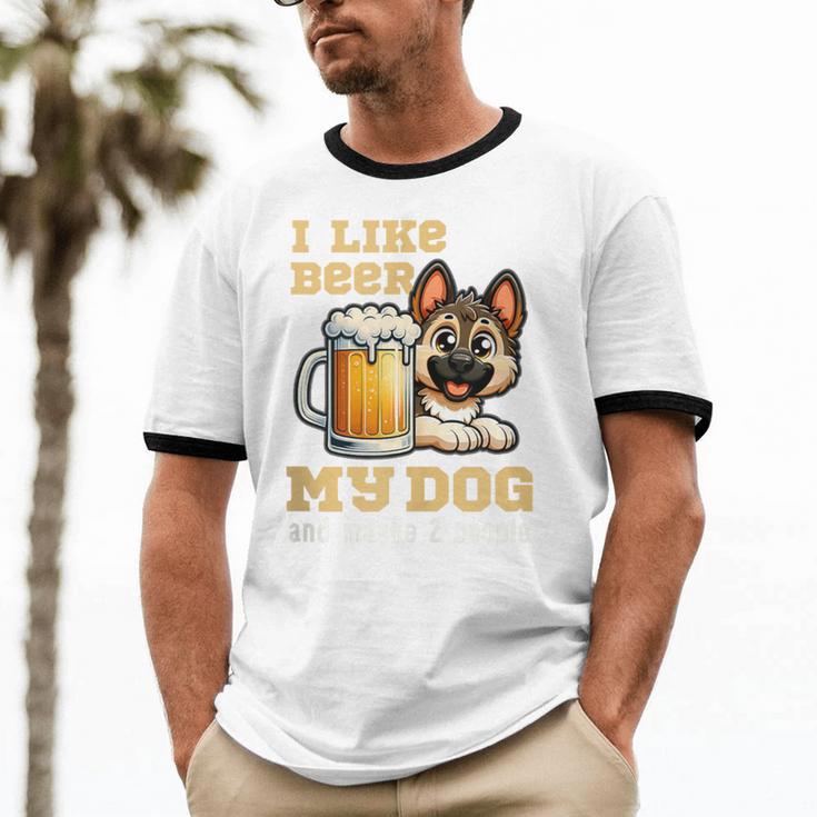I Like Beer My Dog And Maybe 2 People Introvert Pun Unisex Cotton Ringer T-Shirt