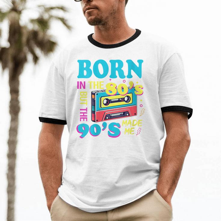 Born In The 80's But 90's Made Me Nostalgia Cassette Tape Unisex Cotton Ringer T-Shirt