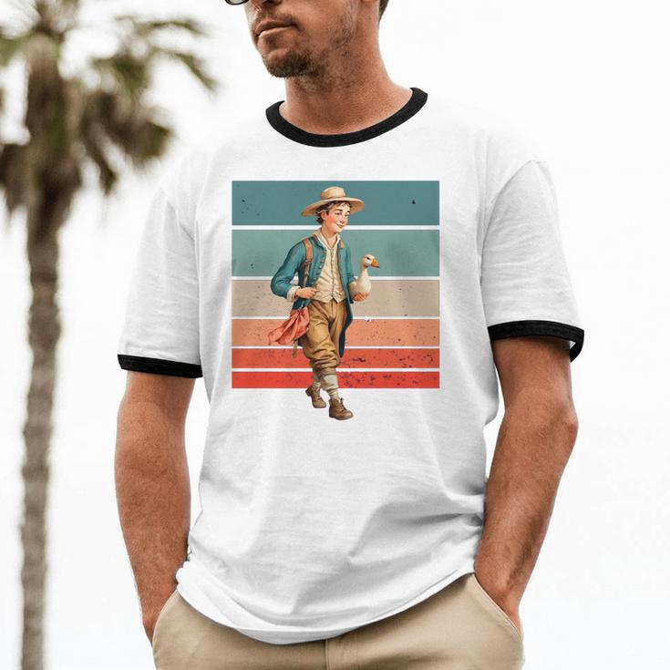 Boy Goose Vintage Rural Pastoral Charm Nostalgia Simple Life Unisex Cotton Ringer T-Shirt