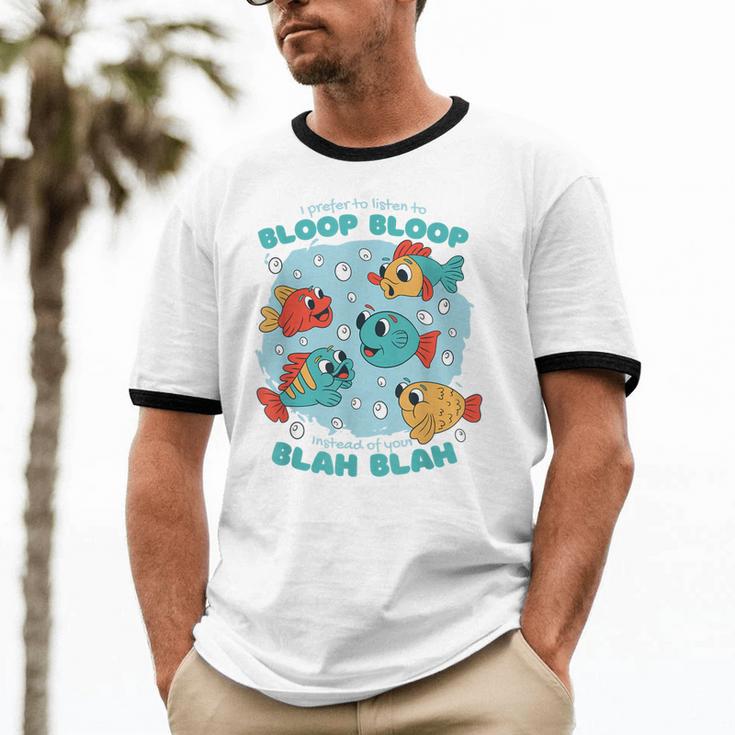 Cartoon Sarcasm Anti-Social Nihilism Introvert Fish Unisex Cotton Ringer T-Shirt