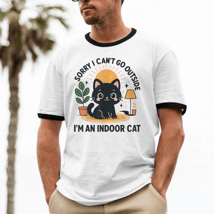 Cat Shirt Introvert Sorry I Can’t Go I’m An Indoor Cat Unisex Cotton Ringer T-Shirt