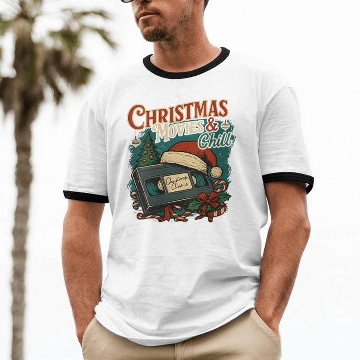 Christmas Movies Chill Retro VHS Holiday Nostalgia Unisex Cotton Ringer T-Shirt