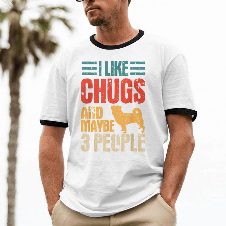 Chug Dog Retro Vintage Pughuahua Owner Fur Parent Introvert Unisex Cotton Ringer T-Shirt