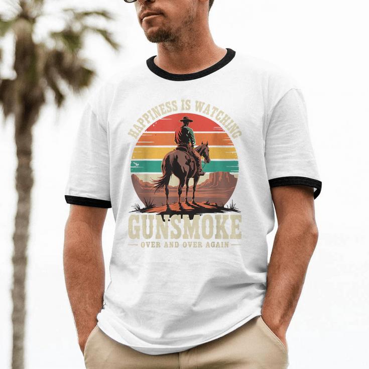 Classic Western Nostalgia Cowboy Sunset Unisex Cotton Ringer T-Shirt Classic Western Nostalgia Cowboy Sunset Unisex Cotton Ringer T-Shirt