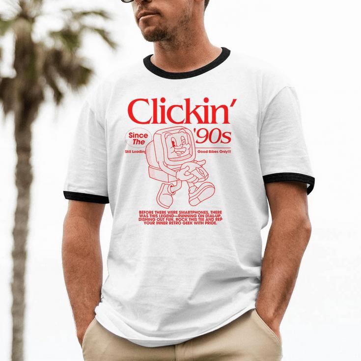 Clickin' Since The 90s Retro Computer Nostalgia Unisex Cotton Ringer T-Shirt