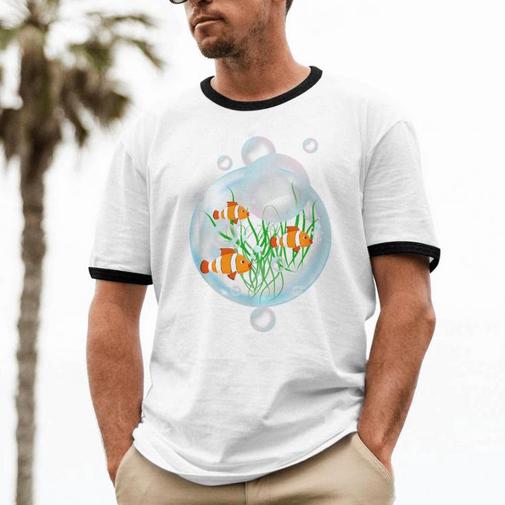 Clownfish Anemonefish Bubbles Water Frutiger Aero Y2K Style Unisex Cotton Ringer T-Shirt