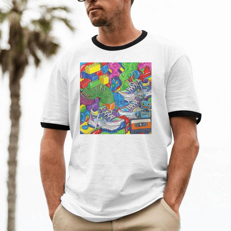Colorful Kidcore 90s Nostalgia Meme Sneakers Robot Toy Slime Unisex Cotton Ringer T-Shirt Colorful Kidcore 90s Nostalgia Meme Sneakers Robot Toy Slime Unisex Cotton Ringer T-Shirt