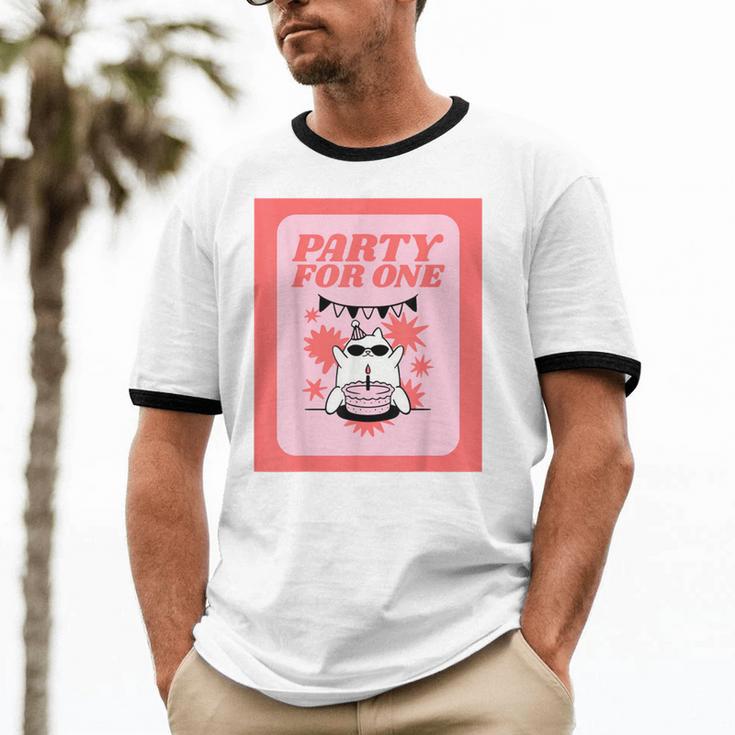 Cool Fun Cute Party Introvert Cat Character Unisex Cotton Ringer T-Shirt
