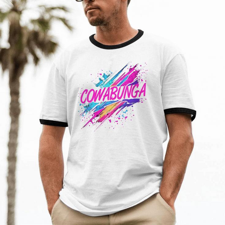 Cowabunga Retro 80s 90s Nostalgia Slang Neon Grunge Art Unisex Cotton Ringer T-Shirt
