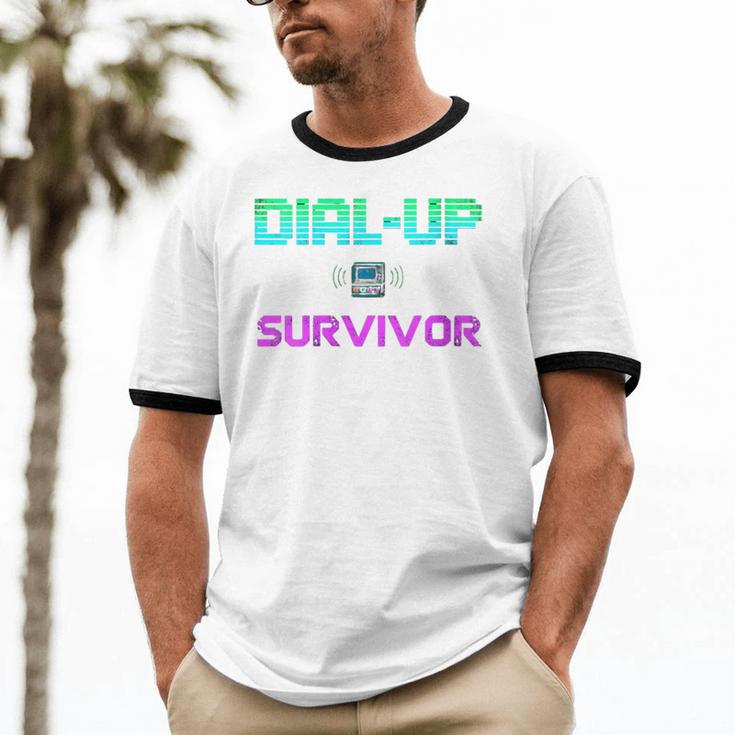 Dial Up Survivor Retro Modem Nostalgia Tech Top Unisex Cotton Ringer T-Shirt
