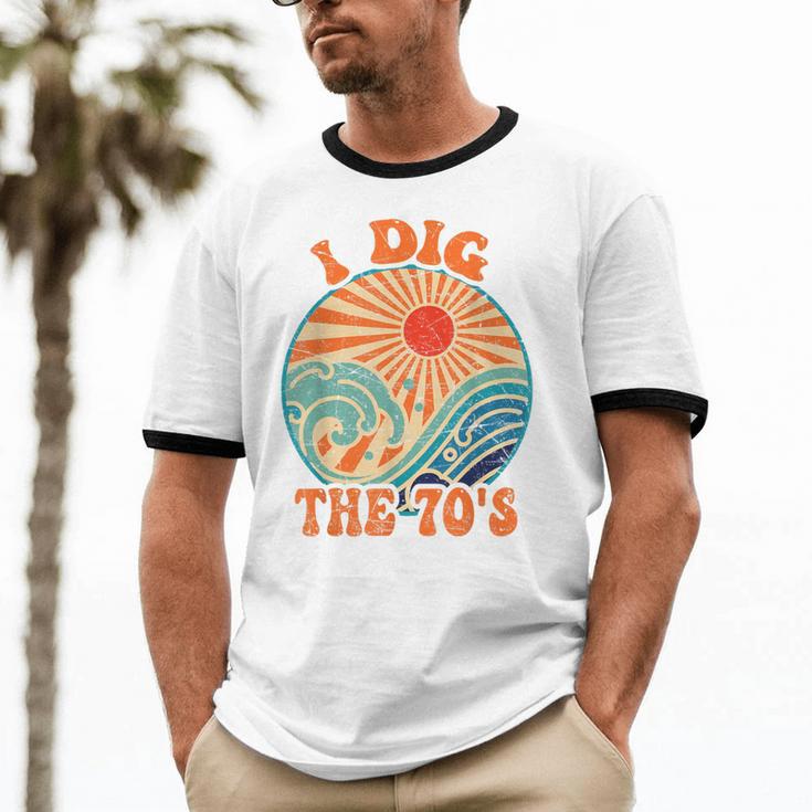 I Dig The 70s Aesthetic Nostalgia 1970's Retro 70s Party Unisex Cotton Ringer T-Shirt