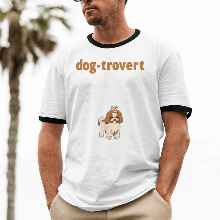Dog-Trovert Shih Tzu Humor Definition Introvert Unisex Cotton Ringer T-Shirt