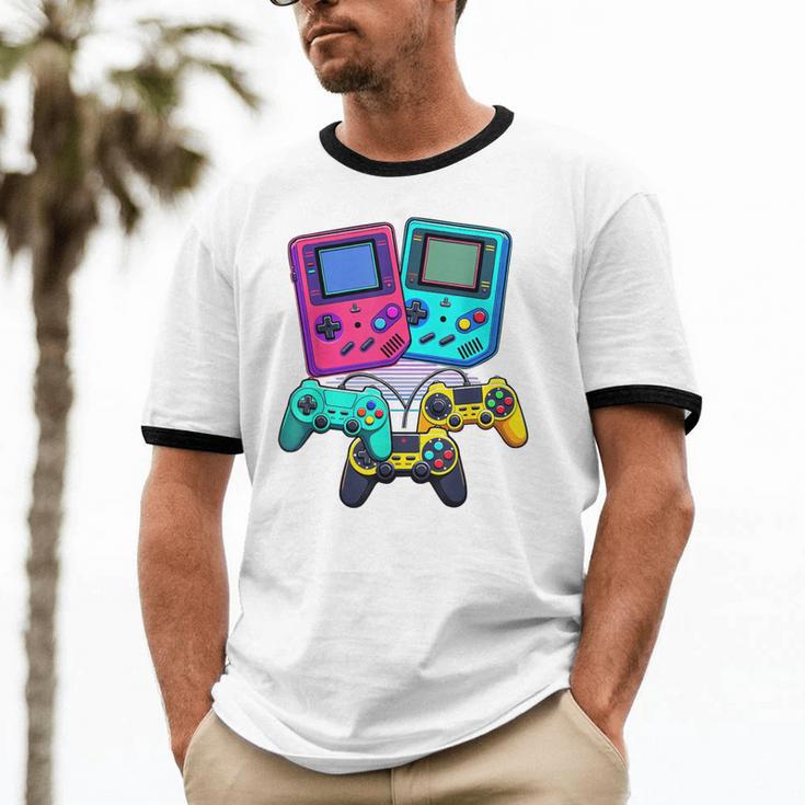 Eighties Console Controller Gaming Player Gadget Nostalgia Unisex Cotton Ringer T-Shirt