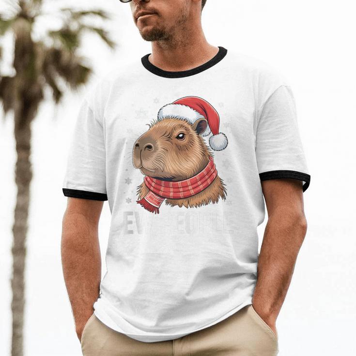 Ew People Capybara Christmas Introvert Holiday Humor Unisex Cotton Ringer T-Shirt Ew People Capybara Christmas Introvert Holiday Humor Unisex Cotton Ringer T-Shirt