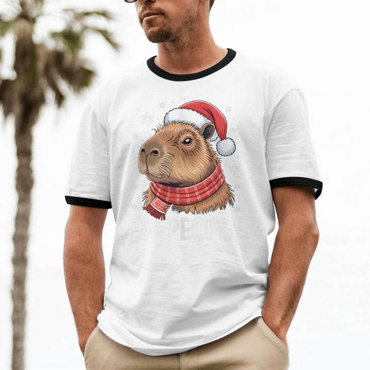 Ew People Capybara Christmas Introvert Holiday Humor Unisex Cotton Ringer T-Shirt