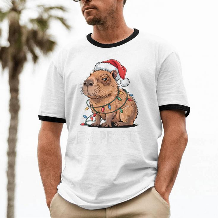 Ew People Capybara Christmas Lights Introvert Humor Unisex Cotton Ringer T-Shirt Ew People Capybara Christmas Lights Introvert Humor Unisex Cotton Ringer T-Shirt