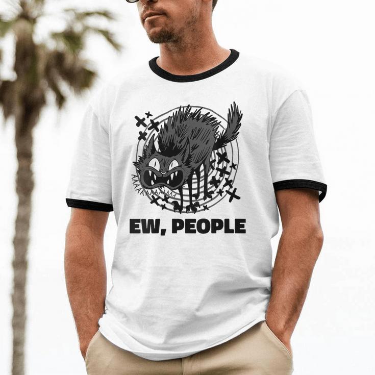 Ew People Introvert Cat Lover Crazy Cats Lady Unisex Cotton Ringer T-Shirt